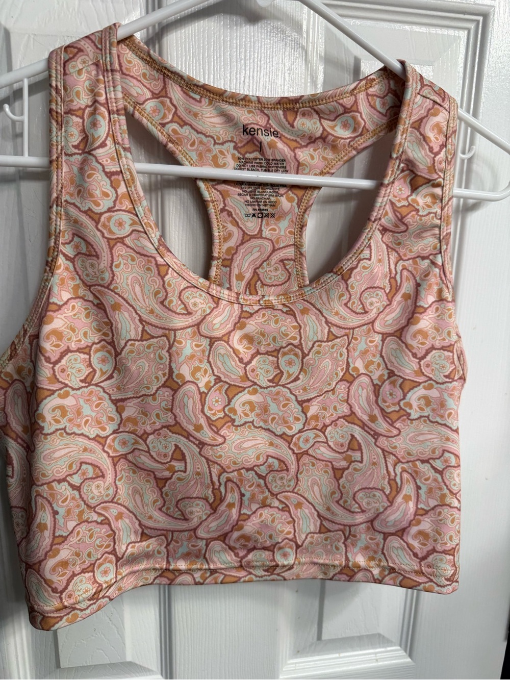 Kensie Peach-Pink Paisley Racerback Crop Top